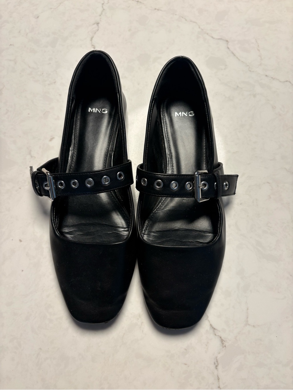 Mango Black Square-Toe Mary Jane Mules with Buckle Strap 37